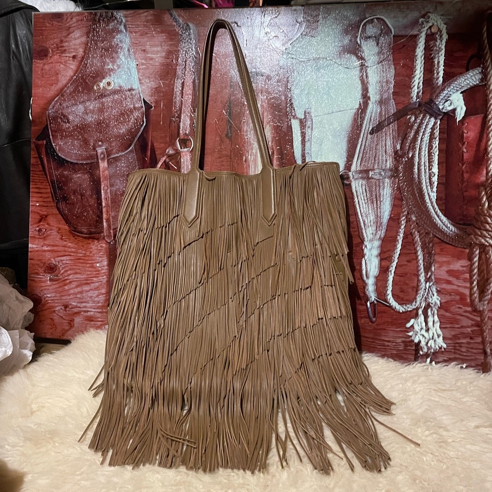 New??? Elizabeth & James expandable brown fringe leather bag